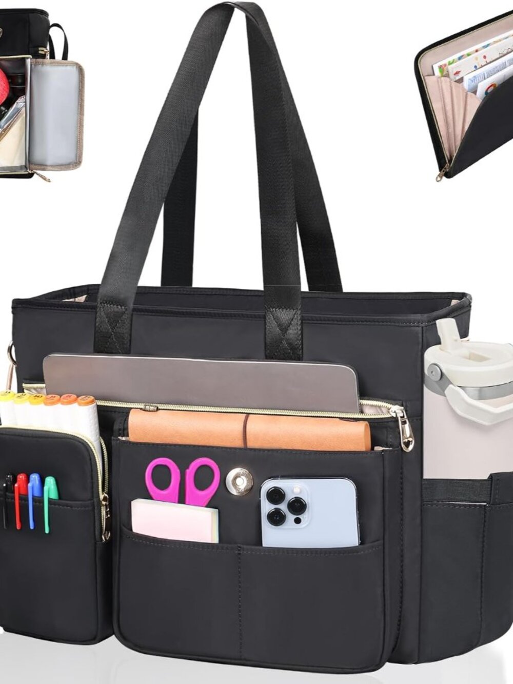 Women Teacher Tote Bag 2Pcs, 15.6'' Laptop Work Bag Computer bag with Expandable
